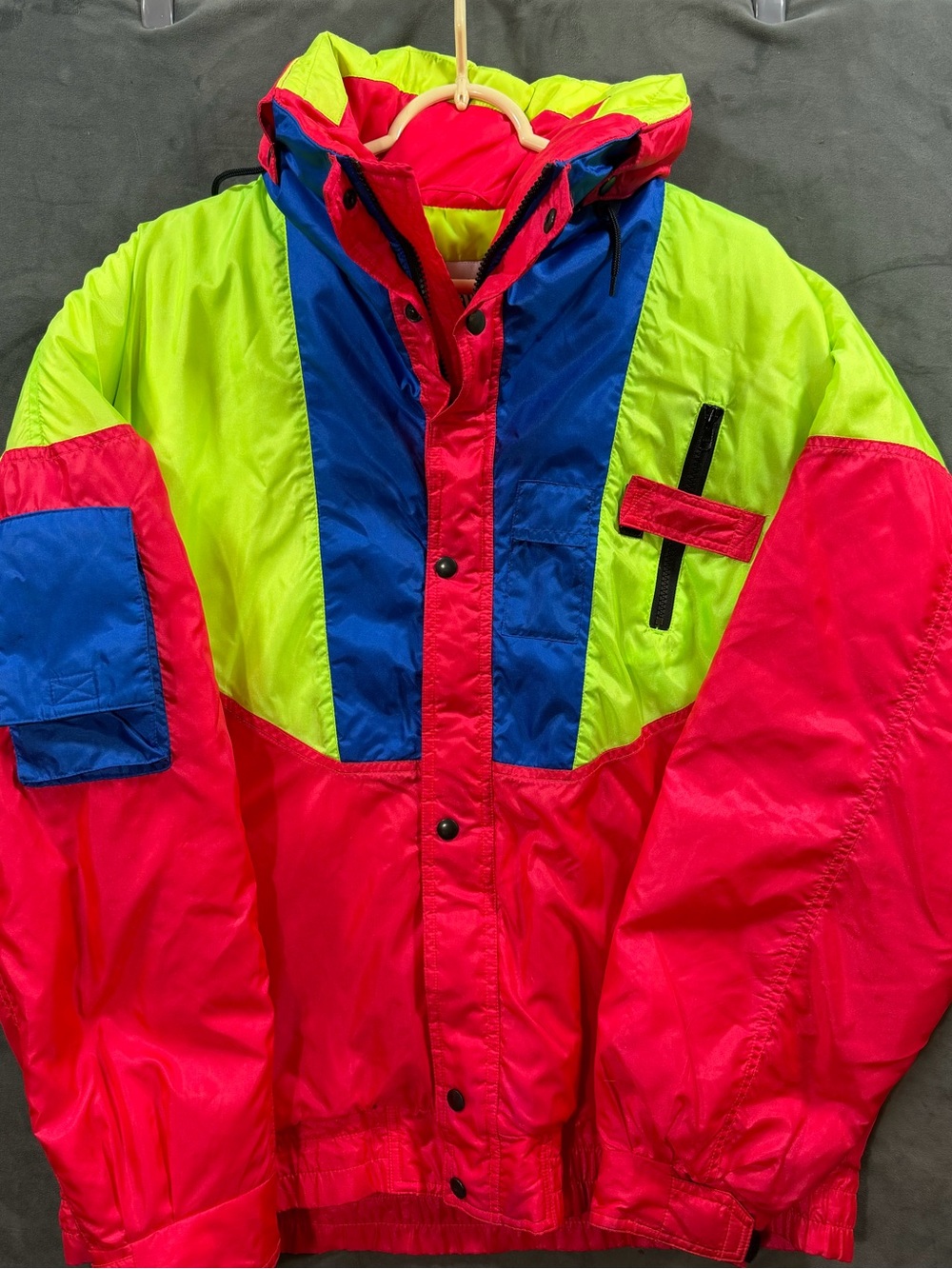 Vintage 80s Profile Gore-Tex Ski Jacket Large Neon Pink Green Blue Thermolite